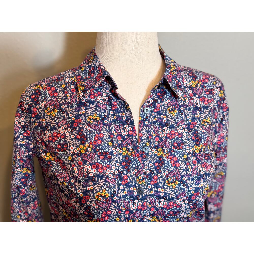 Boden women's shirt blue mini floral long sleeve button up 100% cotton Sz 6P - Picture 2 of 7